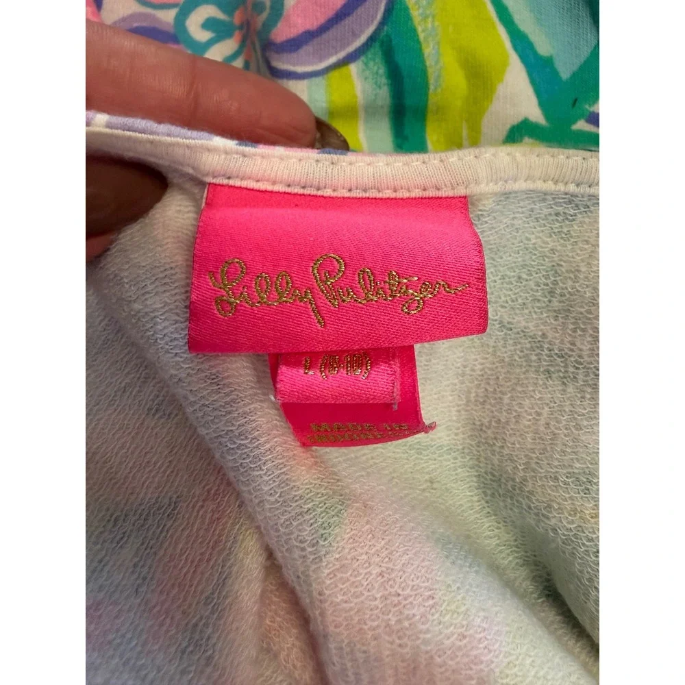 Lilly Pulitzer Girls Floral Zip Front Bathing Suit  Dress Pink Purple Sz L 8-10